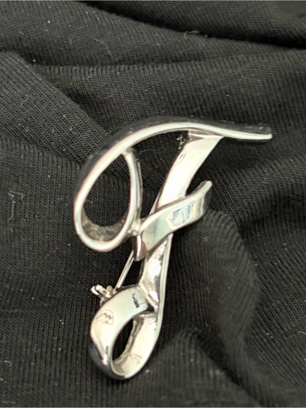 Sarah Coventry Shiny Silver Script Letter F Brooch